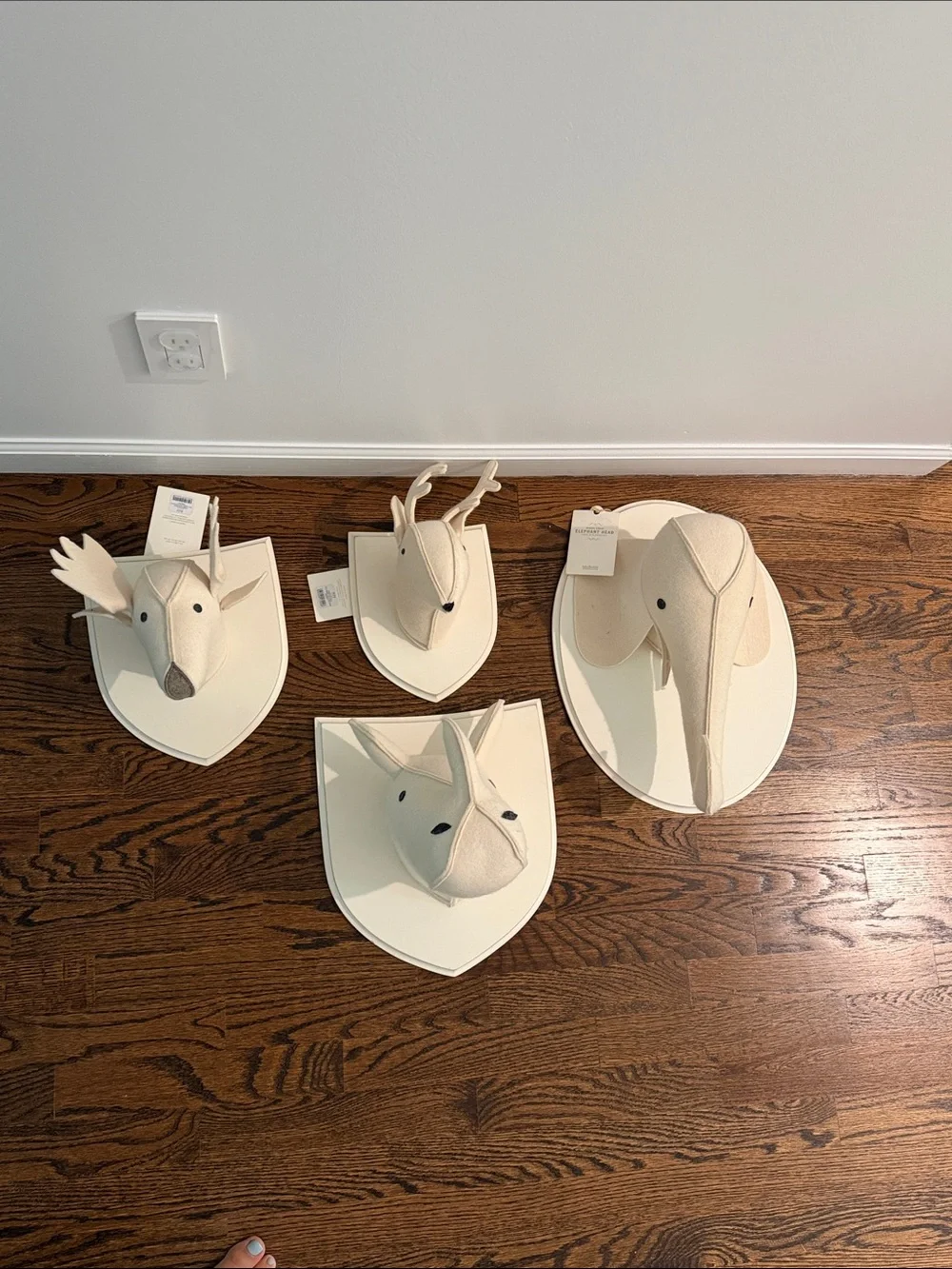 Restoration Hardware Cream Felt Animal Wall Mount Set